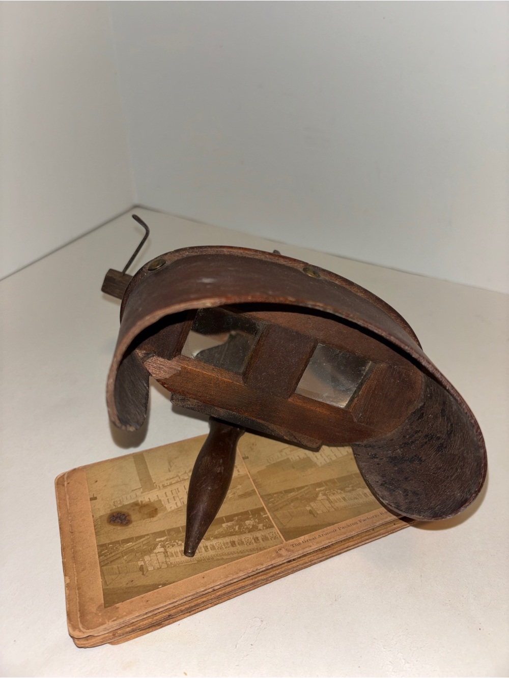 Antique Stereoscope View Card with Wood Stereoscope Viewer and Slides